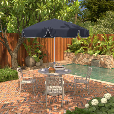 7.5' White Patio Umbrella With Fibreglass Ribs And Push Button Tilt In Spectrum Indigo Sunbrella