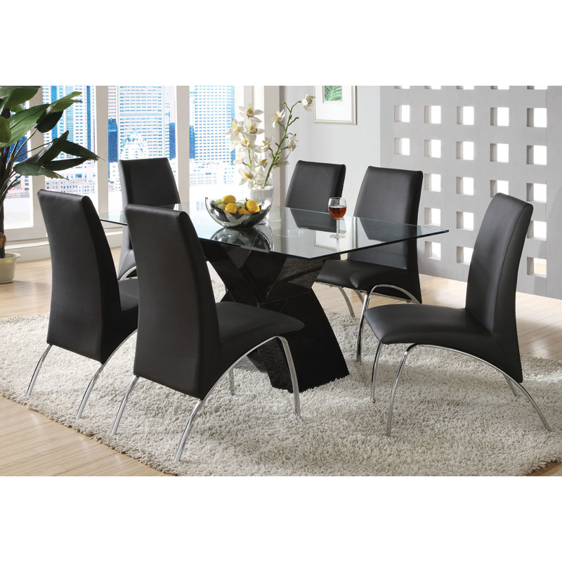 Coetta Glass Top Solid Wood Base Dining Table, Black