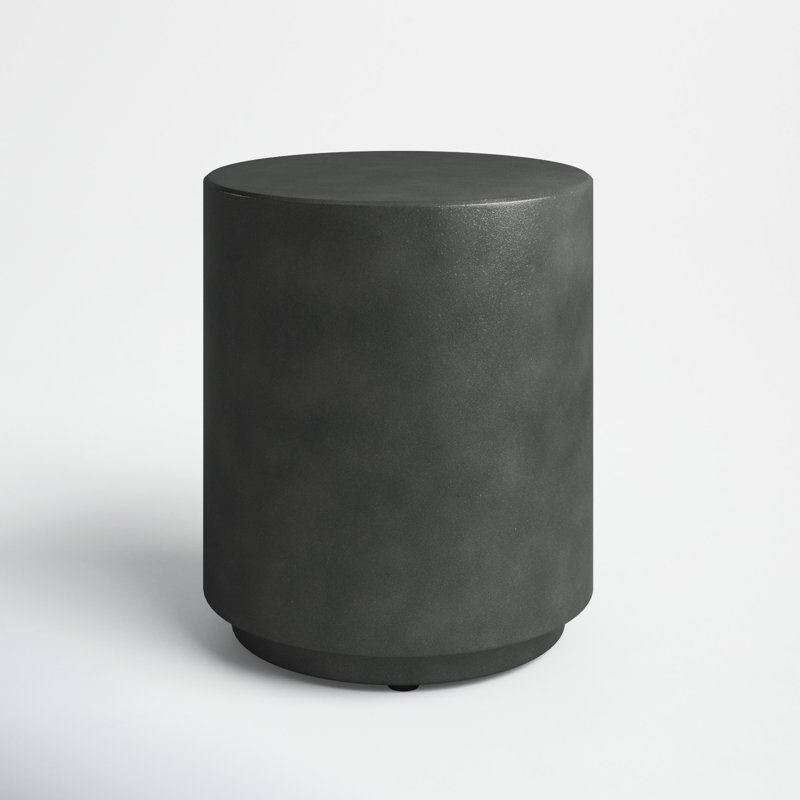 Arnelda 17" H Round Stone Drum End Table, Charcoal Gray