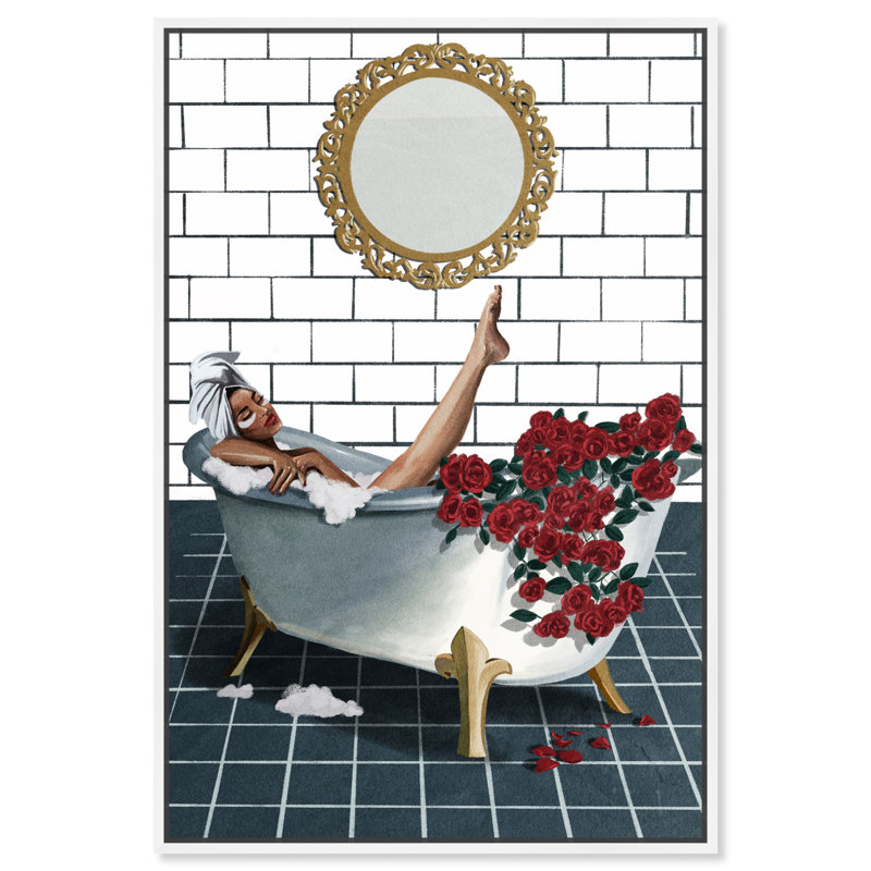 " Bath And Laundry Bathtime Lounge II, Glam Gold ", White Framed, 15" H x 10" W