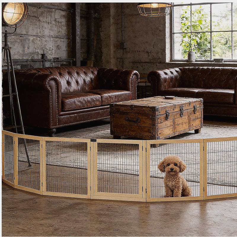 6-Panel Folding Dog,Wooden Pet Gate