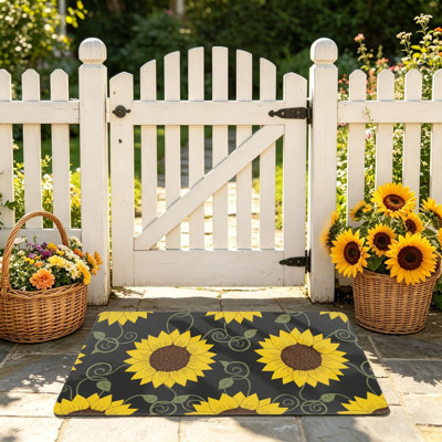 Black Sunflower Pattern Door Mat 24 X 36 In for Front Door