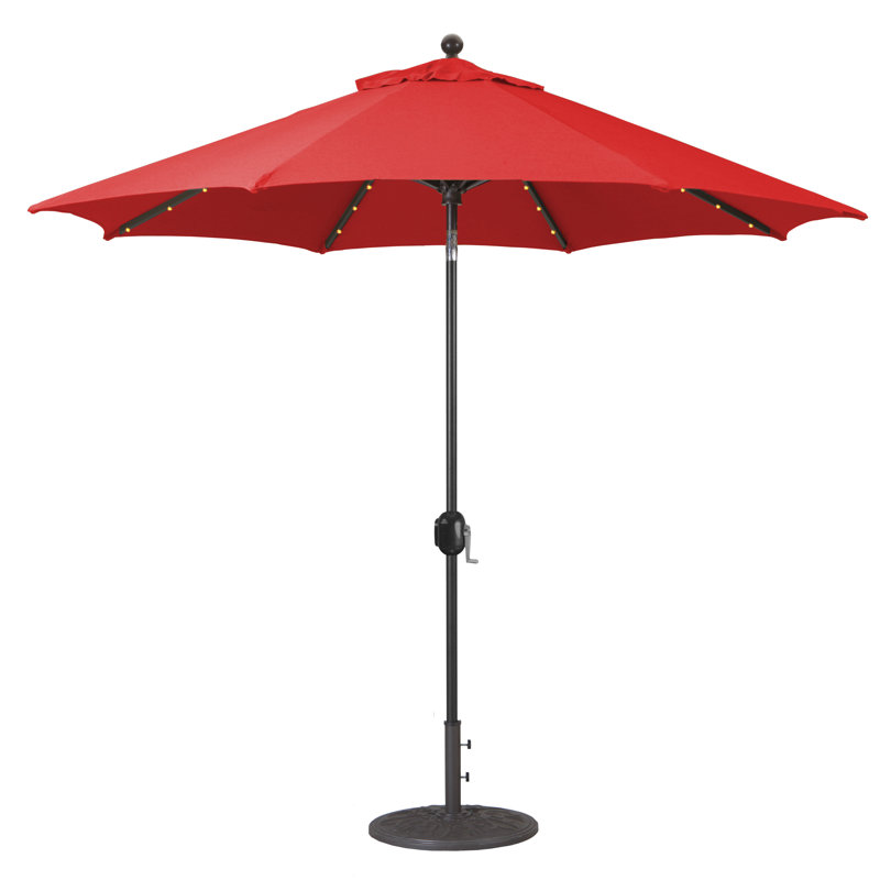 Parasol de marché lumineux 9 pi Nadasha, Noir, Toile Sunbrella® rouge Jockey