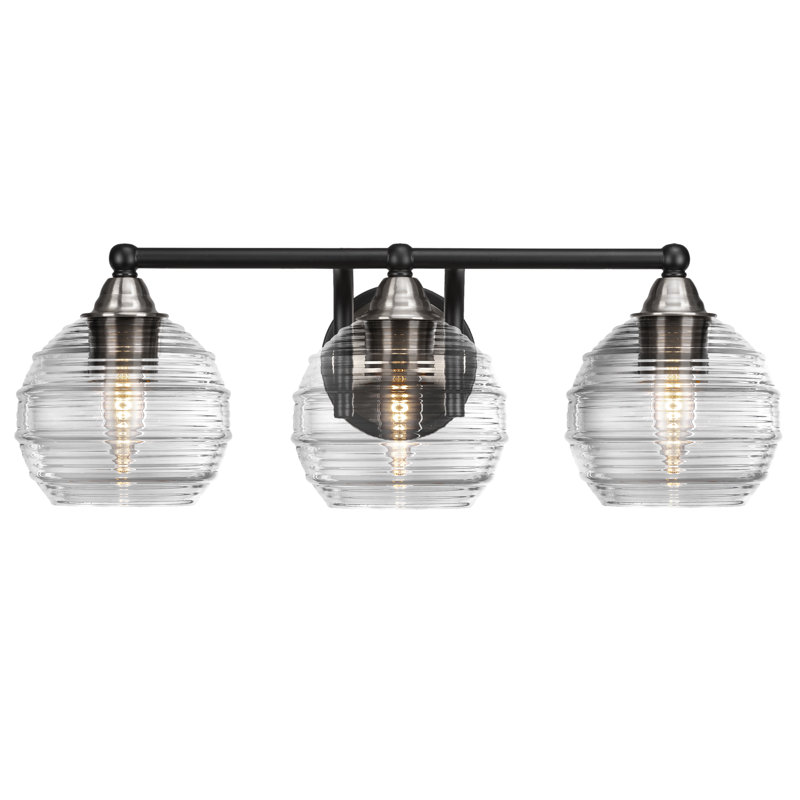 Michell 3-Light Bath Bar, Clear, Matte Black/Brushed Nickel