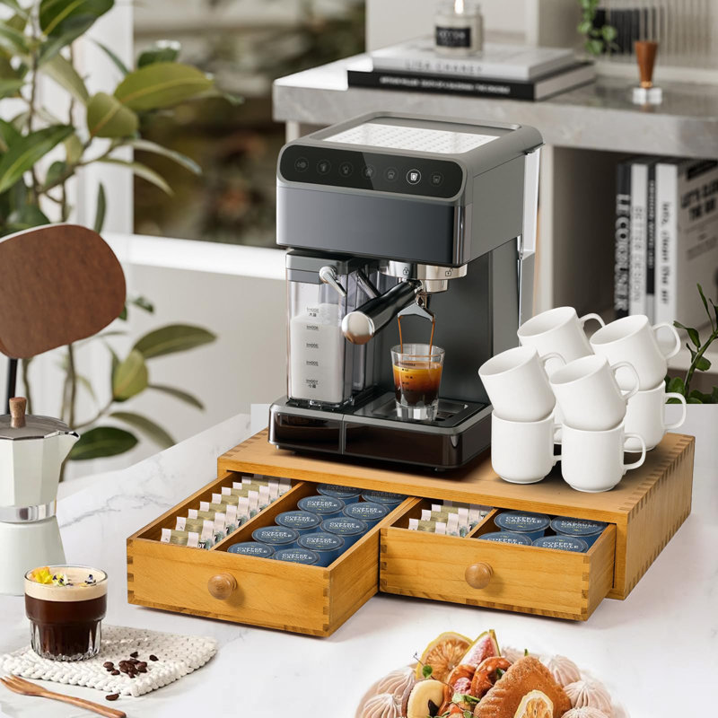 Organisateur de rangement pour tasses K, support pour dosettes et sachets de café en bois, support pour cafetière à tiroir Kcup, comptoir de cuisine à domicile pouvant contenir jusqu'à 30 dosettes