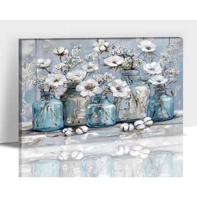  Art mural sur toile fleur, peinture sur vase en verre rustique, œuvres d'art florales rétro, photo de fleurs de nature morte, décoration murale en toile prête à accrocher pour salle de bain de chambre à coucher, 28 x 40 pouces