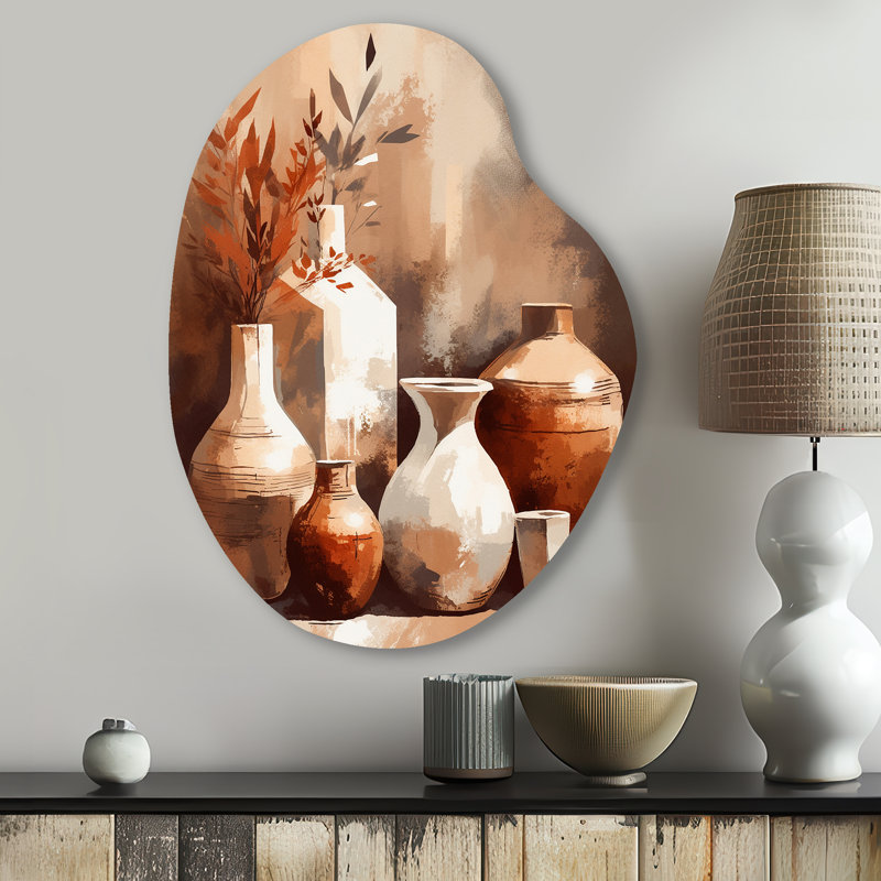 Art mural asymétrique en métal brun et crème Terre II, H 30 po x l 22 po