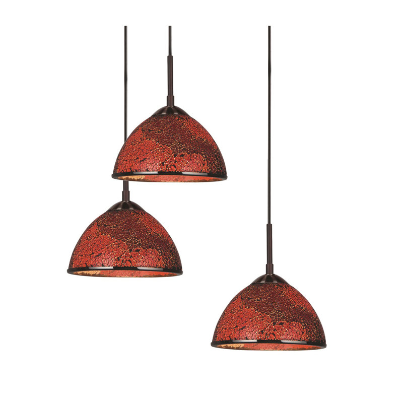 Luminaire suspendu dôme 5 lumières grappe Espalda, Rouge mosaïque, Bronze moyen