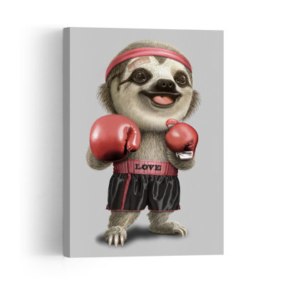 Cute Boxing Sloth Contemporary Forest Wall Art Print by Adam Lawless - Print