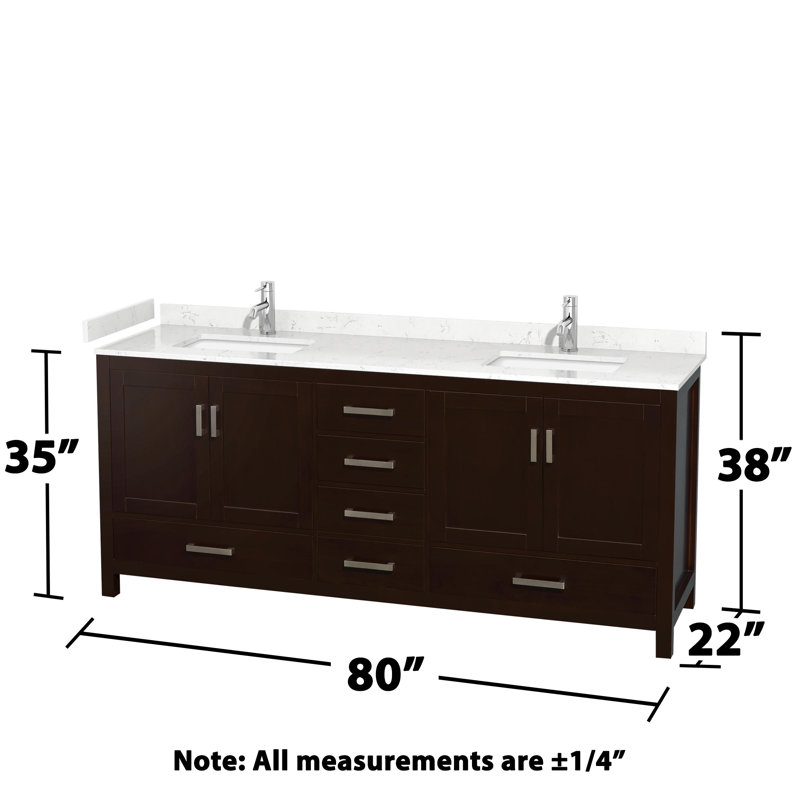 Sheffield 80" Double Bathroom Vanity Set, Carrara Cultured Marble, Espresso