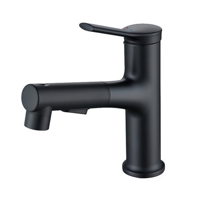 Solid Brass Single Hole Bathroom Sink Faucet With Pull-Out Sprayer