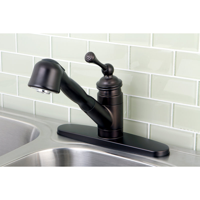 Kingston Brass Vintage Single-Handle 1-or-3 Hole Deck Mount Pull-Out Sprayer Kitchen Faucet, Polished Chrome