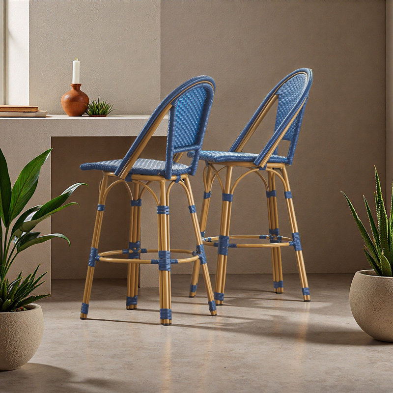Ensemble de 2 tabourets de bar en aluminium 29,5 po en rotin et aluminium, Marine