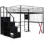 Lit mezzanine double avec poste de travail intégré, garde-robe, escalier de rangement et éclairage DEL, pour économiser de l'espace dans les chambres d'enfants