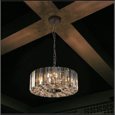 Lustre suspendu en cristal chromé de 17 po, luminaire suspendu moderne à hauteur réglable, base E26 à 4 lumières pour le salon, la salle à manger ou la cuisine (sans ampoules)