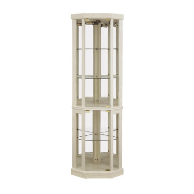 Corner Lighted Curio Cabinet Corner Glass Cabinet Lighted Curio Cabinet Corner Display Case For Living Room, Curio Cabinet, Antique Collection, Wine,Bar Glass Storage Light Included,Antique White