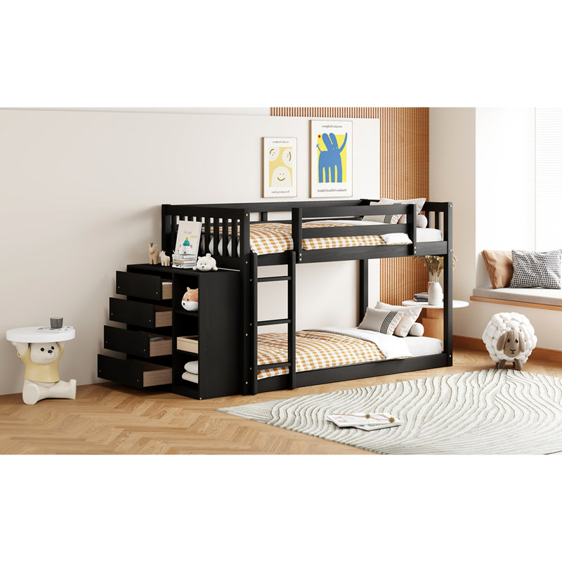 Lit simple superposé au-dessus avec 4 tiroirs pratiques et 3 tablettes pour la maison et le style