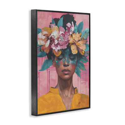 Femme avec coiffe florale, estampe numérique, design par LSR Design Studio