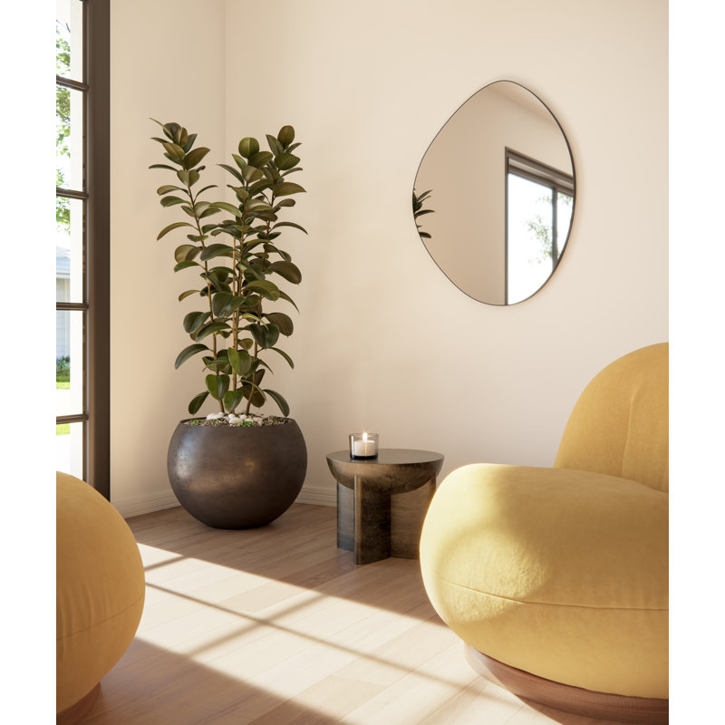Wall Mounted Mirror, Black, 28" x 36", Asymmetrical