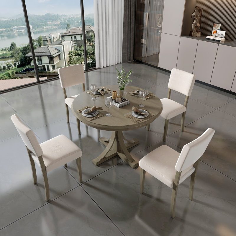 Marthe Pedestal Dining Set, Taupe