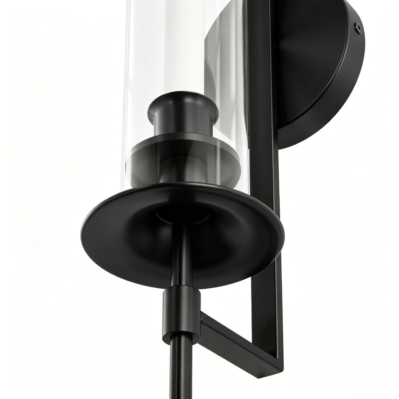 Applique murale 24 pouces à bras avec tube lumineux, Noir mat, Verre transparent