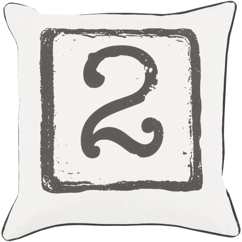 Cotton Throw Pillow, 18" H x 18" W x 4" D, Black/Light Gray, 2
