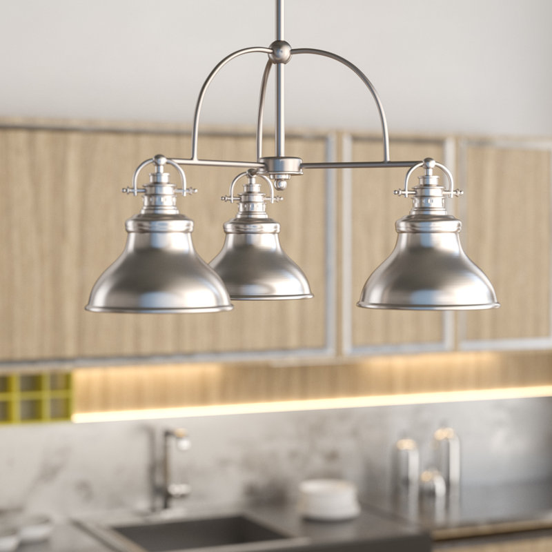 Lustre classique / traditionnel à 3 lumières, Nickel brossé