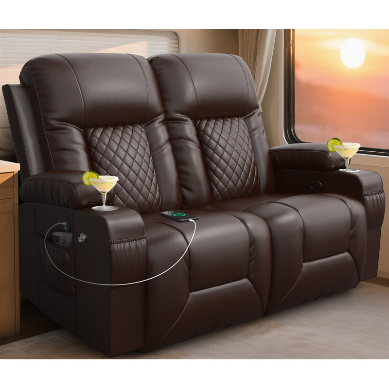 55” RV Loveseat Recliner Sofa, zero clearance recliner  Recliners with USB Ports, Cup Holders, Insert Pockets, RV Recliners for Travel Trailers & Living Room, RV Couch
