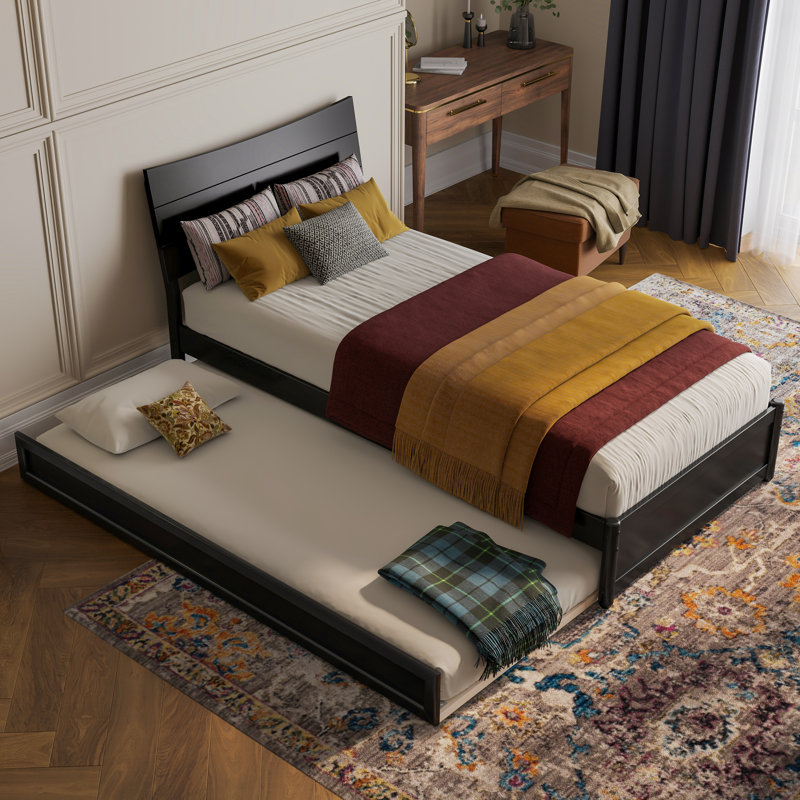 Harlowe Wood Platform Bed with Trundle, Black, Twin XL