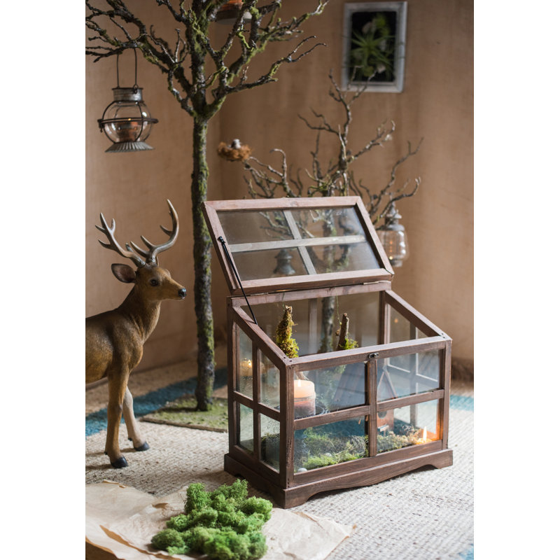Boîte décorative en bois de verre, H 11,8 po x L 14,6 po X P 7,1 po