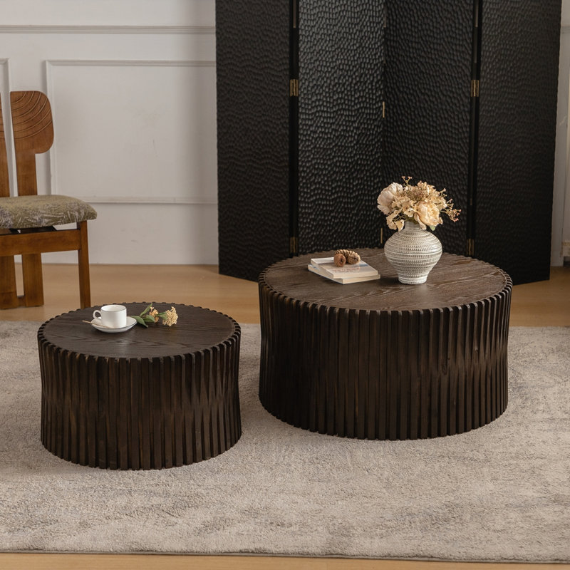 Ensemble de tables basses gigognes Vintage Fashion Style, Marron foncé