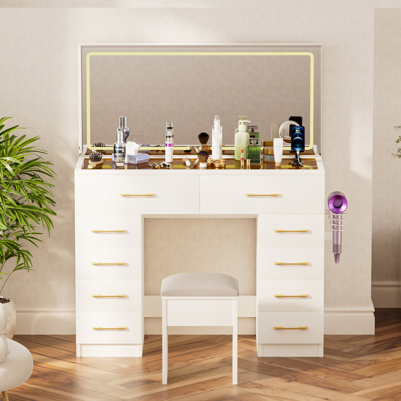 Meuble-lavabo de chambre à coucher illuminé en MDF et verre