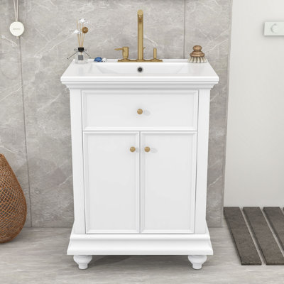 24" Bathroom Vanity with Sink, Tip-Out Drawer and Adjustable Shelf