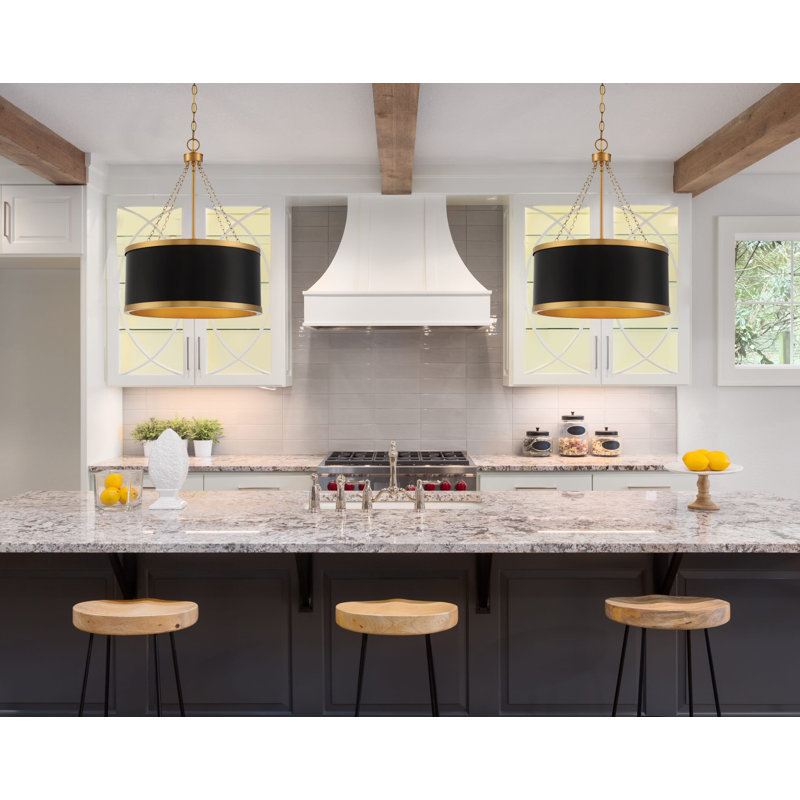 Braselton 6-Light Dimmable Drum Chandelier, Brass, Black