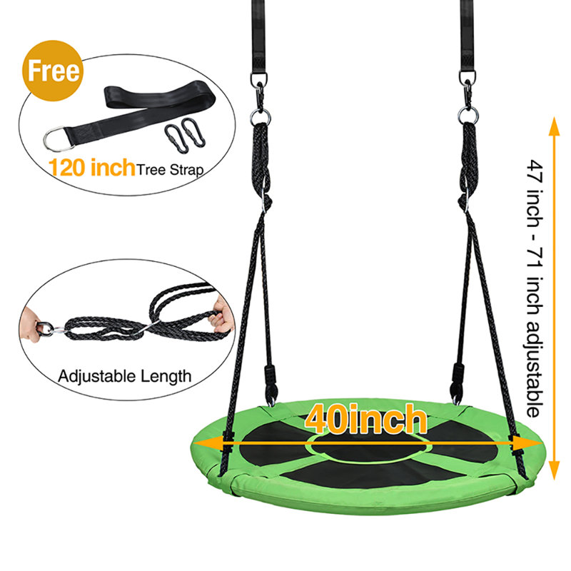 40inch Metal/Fabric Web/Saucer Swing with Chains and Hooks, Green