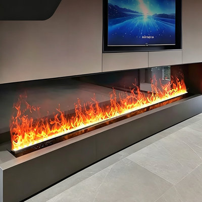 Foyer électrique moderne à ultrasons à brume d'eau de 27,56 po de largeur, foyer en acier inoxydable pour salon et appartement