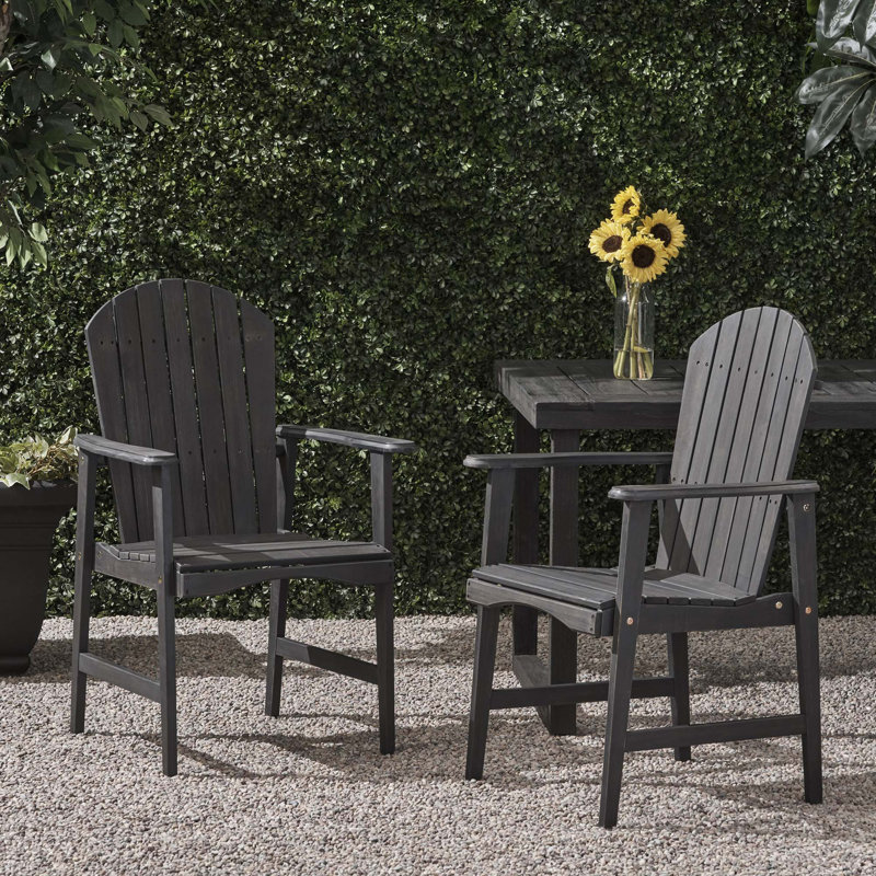 Ensemble de 2 chaises de salle à manger d'extérieur résistantes aux intempéries en bois d'acacia Adirondack, Gris foncé