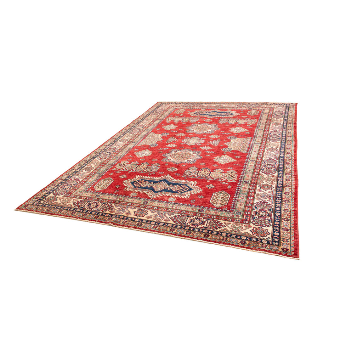 Handgefertigter Teppich Alfreada aus Wolle in Rot/Beige