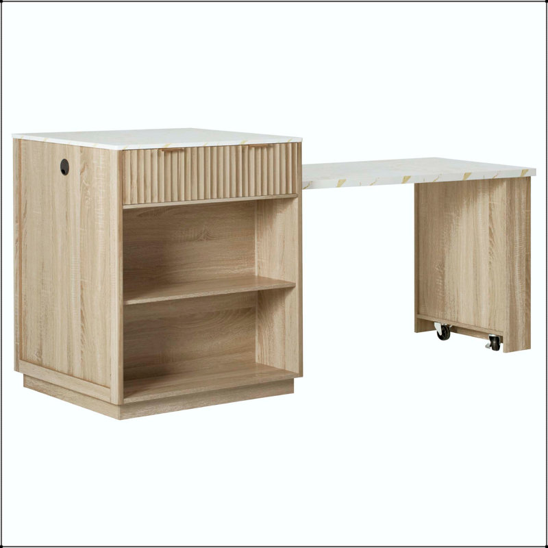 82.6" Fluted Kitchen Island with Extendable Dining Table (Seats 4-6) – Natural, Natural