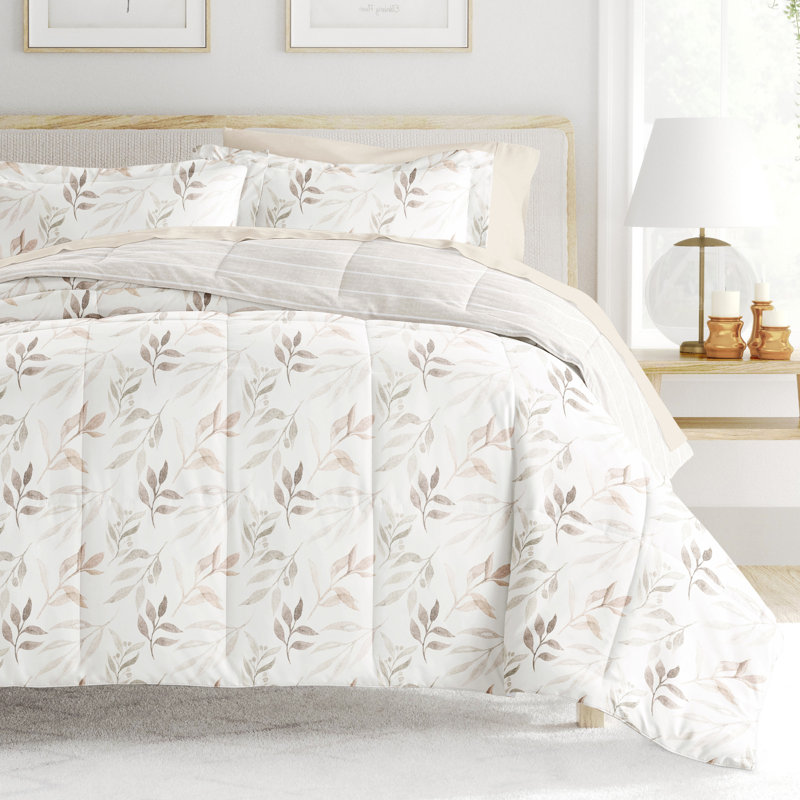 Ivory Floral Full Microfiber Bedding Bundle with Patterned Comforter