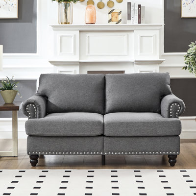 Moderne et confortable 59,5 po 2 places, canapé 100% rembourré, accoudoirs ronds avec rangement, structure en bois massif, coussin éponge haute densité à ressorts ensachés, housses de coussin amovibles de style classique