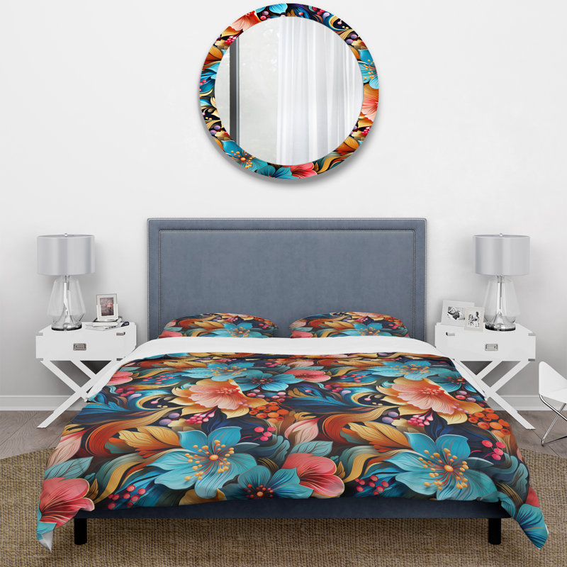 Ensemble de housse de couette éclectique Eclectic Hibiscus Fusion Frenzy I, Housse de couette pour grand lit et 2 taies décor