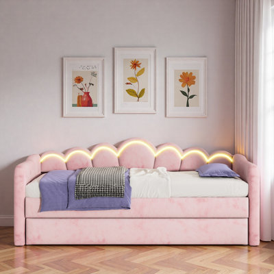 Upholstery Daybed With Led Light, Trundle And Cloud Backrest