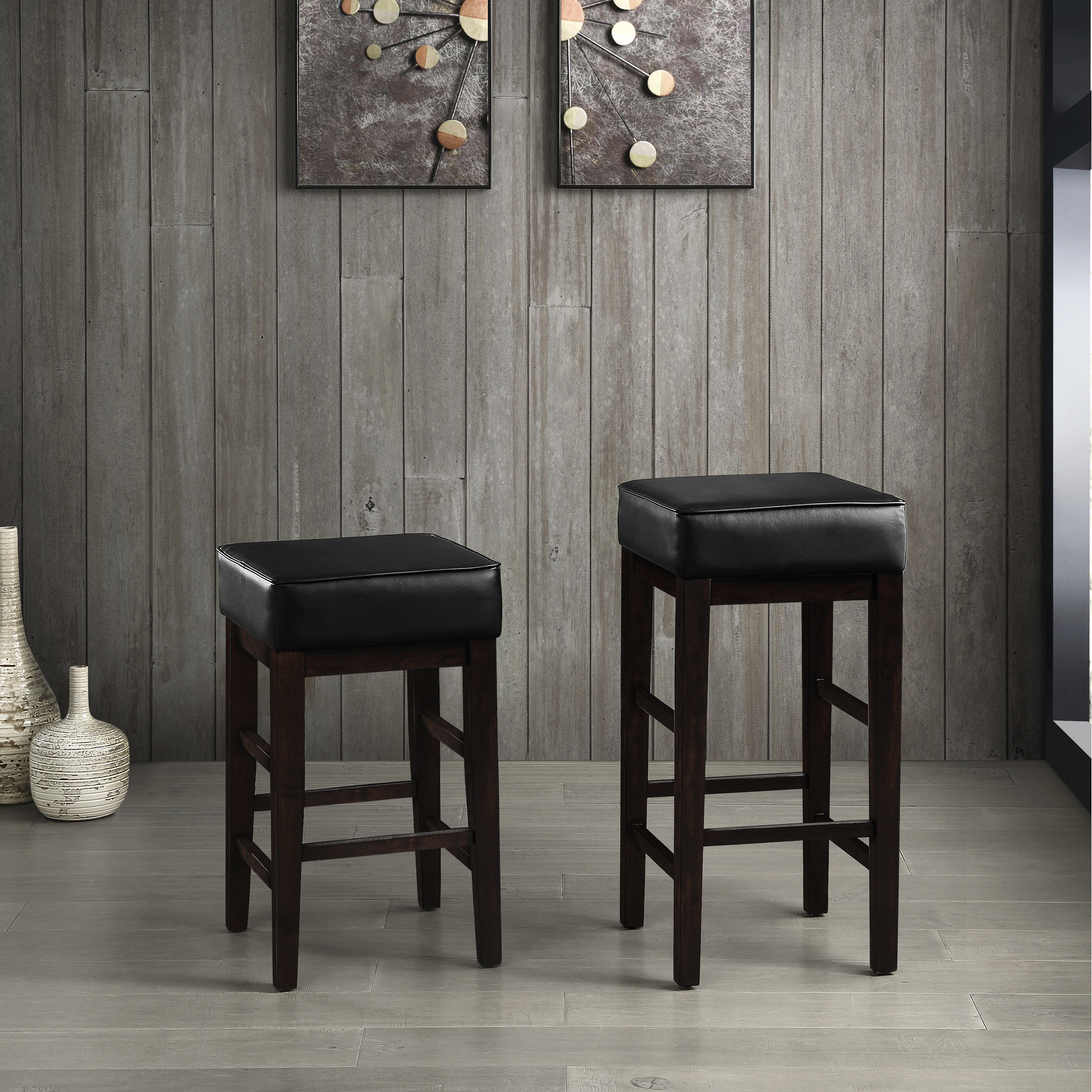 Red Barrel Studio 2 24-inch Counter Height Stools, Faux Leather Seat ...