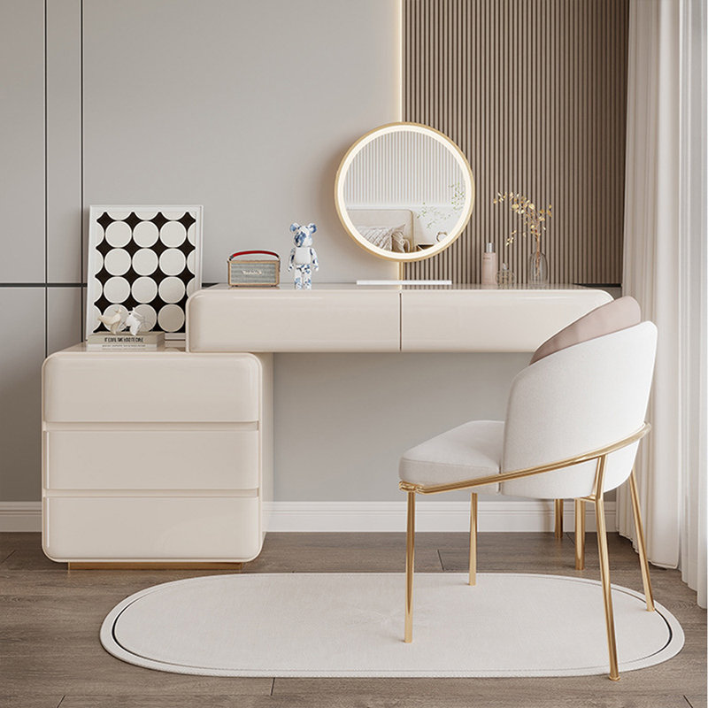 Coiffeuse de maquillage avec miroir lumineux, 5 tiroirs