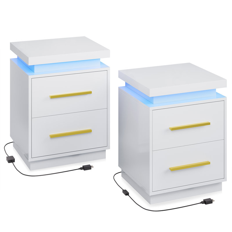 Table de chevet en bois manufacturé Tonya, Blanc
