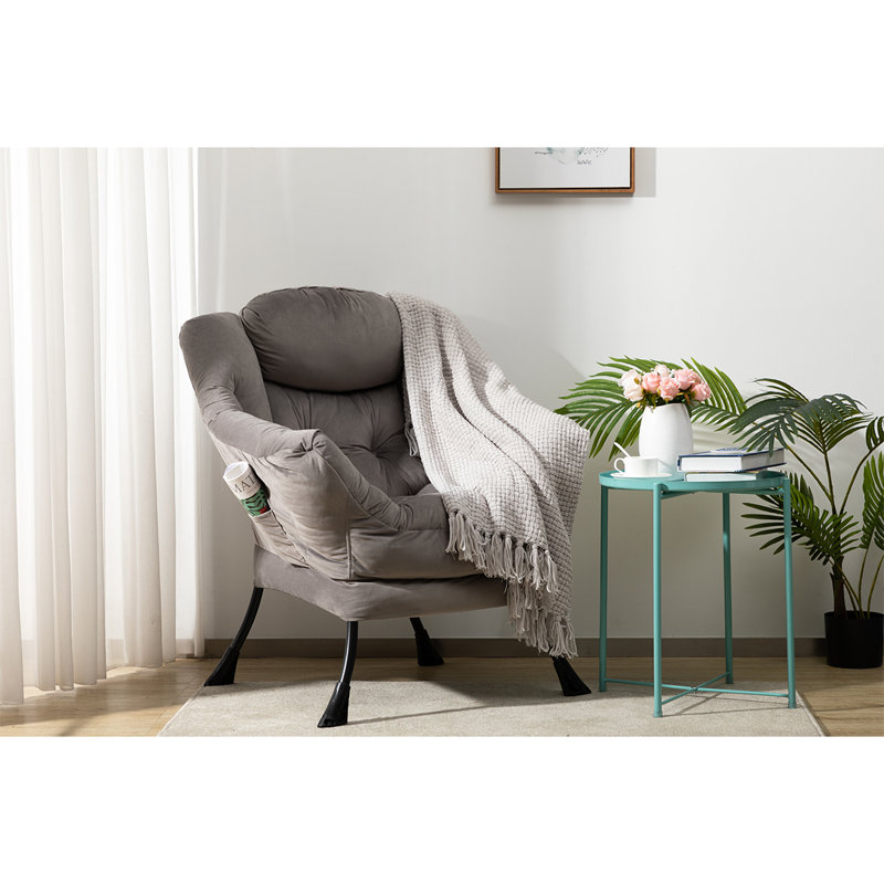 Fauteuil paresseux moderne avec accoudoirs épais et rembourré de 31,5 po Biranna, Velours gris foncé