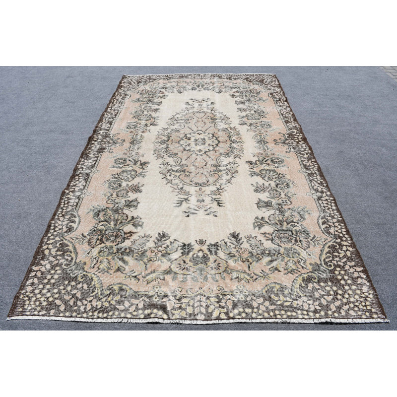 Grand tapis turc beige Oushak idéal pour rafraîchir votre salon ou votre salle à manger avec des vibrations rétro fraîches