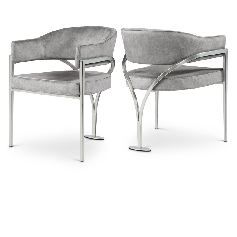 Kirsi Velvet Dining Chair, Grey Velvet, Silver