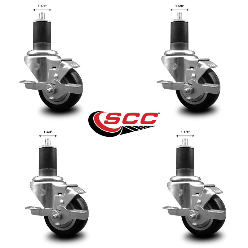 Ensemble de roulettes extensibles en polyuréthane pivotant de 3 pouces et 1 5/8 po avec frein SCC